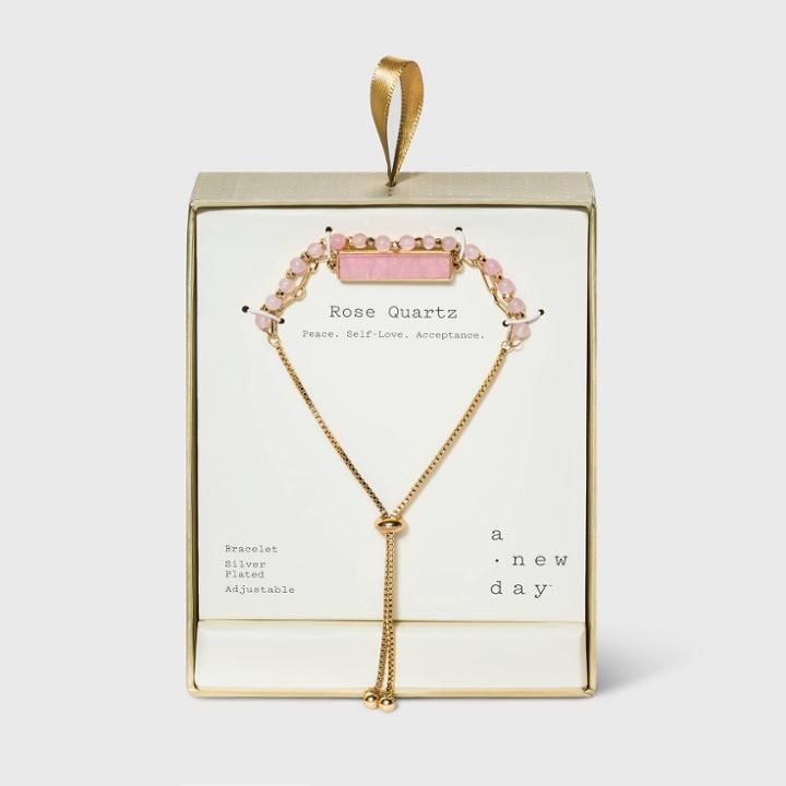 Semi-precious Rose Quartz Double Strand Bolo Bracelet - A New Day Pink