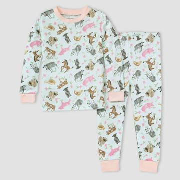 Burt's Bees Baby Toddler Girls' 2pc Farm Animals Organic Cotton Snug Fit Pajama Set -
