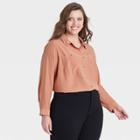 Women's Plus Size Long Sleeve Button-down Shirt - Ava & Viv Coral X, Pink