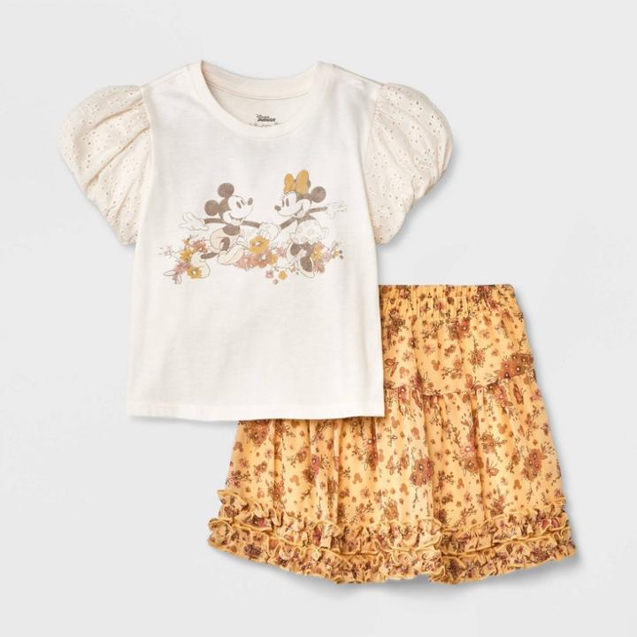 Toddler Girls' Disney Minnie Mouse Eyelet Top And Bottom Set - Cream