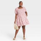 Women's Plus Size Floral Print Puff Elbow Sleeve Smocked Dress - Universal Thread Cream