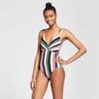 Sunn Lab Swim Women's Striped Strappy Back Cut Out Monokini - Navy Smoke/moss/pearl