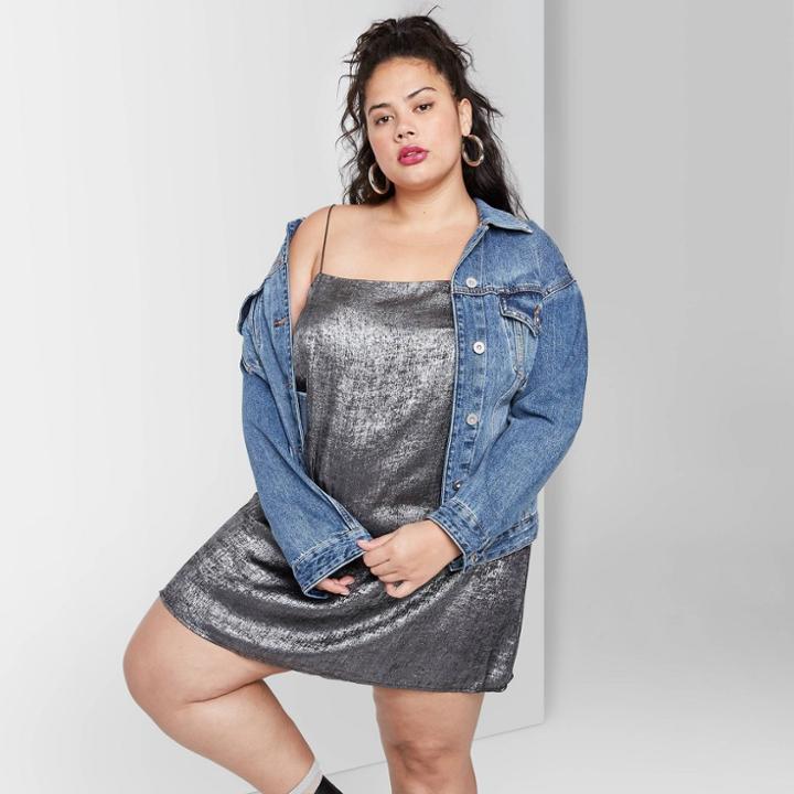 Women's Plus Size Sleeveless Square Neck Mini Shift Dress - Wild Fable Silver 1x, Women's, Size:
