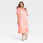 Women's Plus Size Tie-dye Puff Long Sleeve T-shirt Dress - Universal Thread Orange