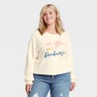 Grayson Threads Women's Plus Size Conquer With Kindness Cropped Graphic Sweatshirt - Cream
