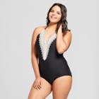 Sea Angel Women's Plus Size Lace Halter One Piece Swimsuit - Black