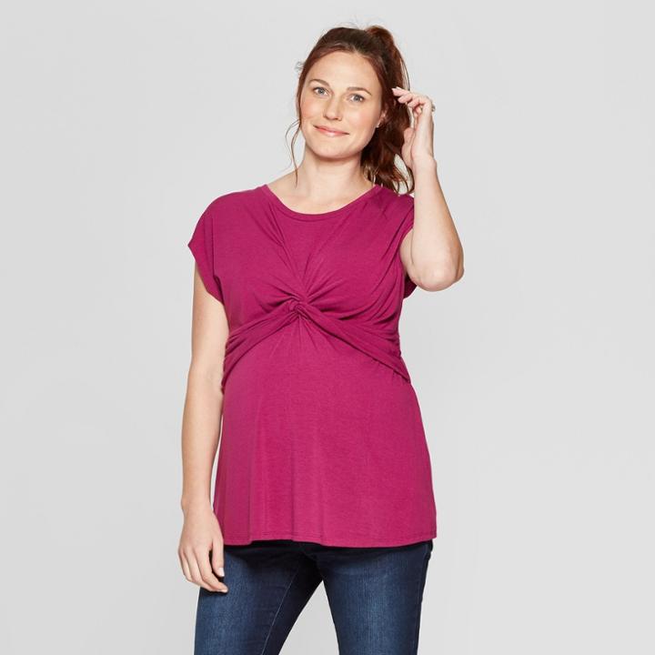 Maternity Short Sleeve Twist Front T-shirt - Isabel Maternity By Ingrid & Isabel Purple L, Women's, Berry