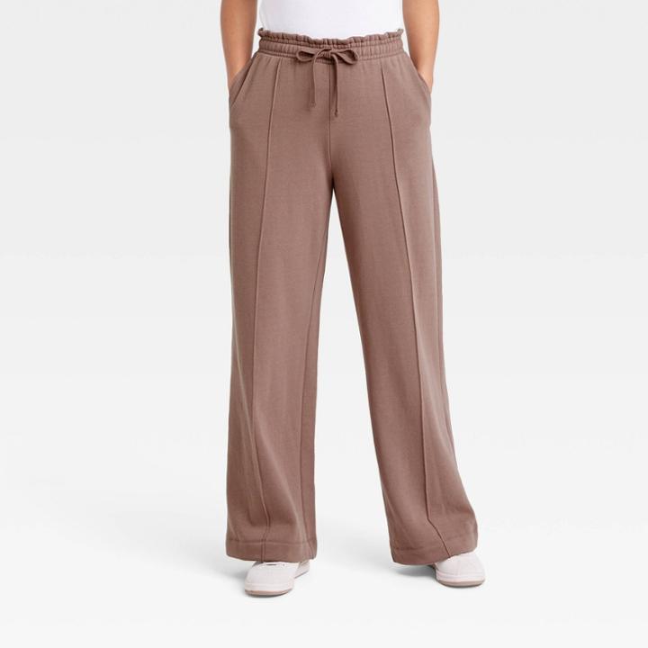 Women's High-rise Wide Leg Fleece Pants - A New Day Brown