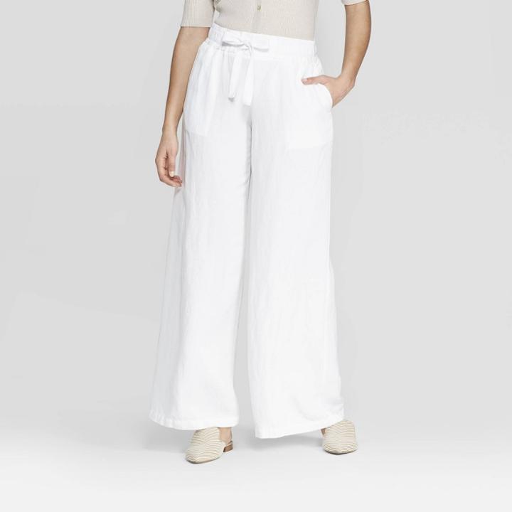 Women's Regular Fit High-rise Wide Leg Linen Pants - A New Day White