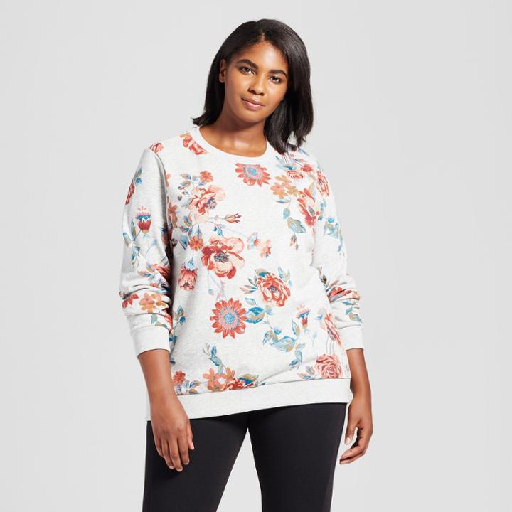 Women's Plus Size Floral Print Sweatshirt - Ava & Viv Gray/red 2x,