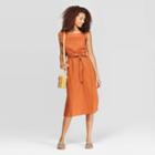 Women's Ruffle Sleeveless Square Neck Midi Dress - Universal Thread Orange L,
