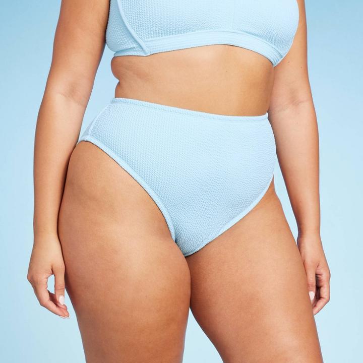 Women's Pucker Textured Mid Waist High Leg Cheeky Bikini Bottom - Wild Fable