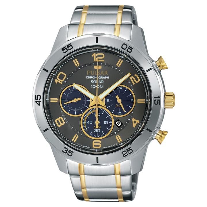 Men's Pulsar Chronograph Solar - Two Tone With Gray Dial - Px5057,