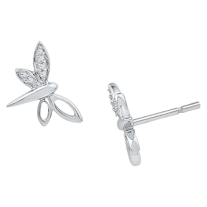 Target 1/20 Ct. T.w. Round Diamond Prong Set Butterfly Earring In Sterling Silver (ij-i2-i3), Girl's, White