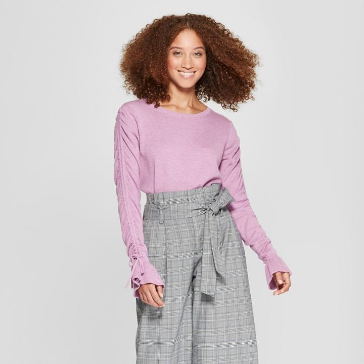 Women's Tie Sleeve Pullover Sweater - A New Day Orchid