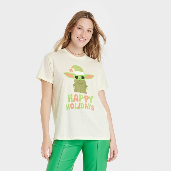 Women's Star Wars Grogu Short Sleeve Graphic T-shirt - Off-white