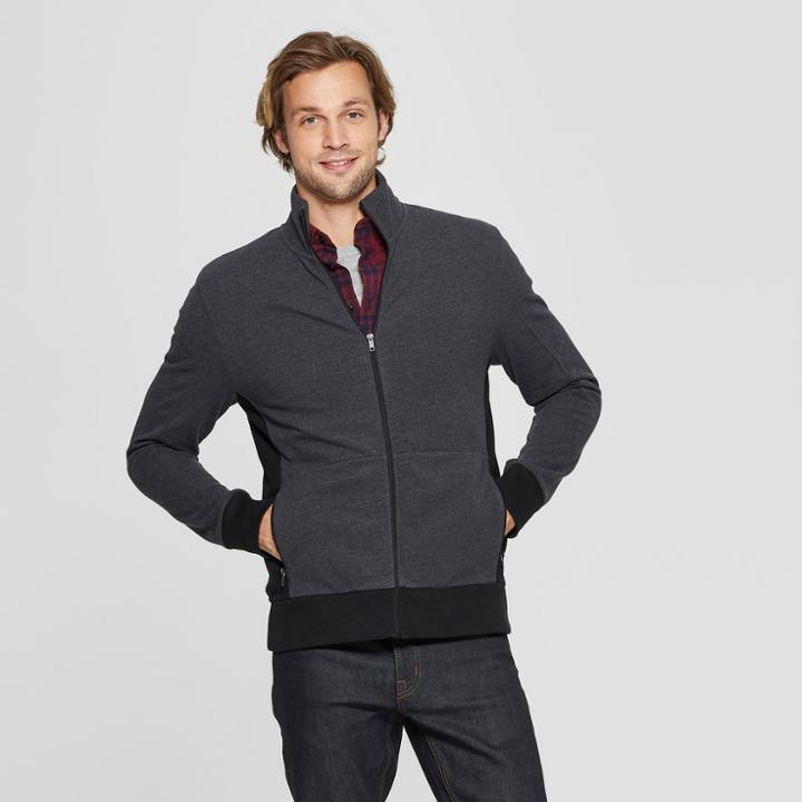 Men's Standard Fit Long Sleeve Track Jacket - Goodfellow & Co Deep Charcoal