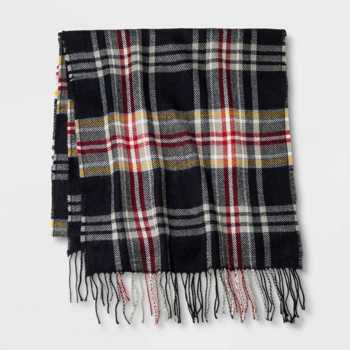 Men's Plaid Oblong Scarf - Goodfellow & Co Navy, Blue