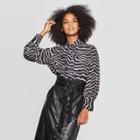 Women's Animal Print Long Sleeve Collared Drapey Tie Neck Blouse - Who What Wear Black M,