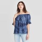 Women's Flutter Short Sleeve Off The Shoulder Blouse - Knox Rose Blue
