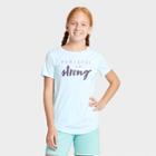 All In Motion Petitegirls' Short Sleeve Powerful And Strong Graphic T-shirt - All N Motion Ice Blue