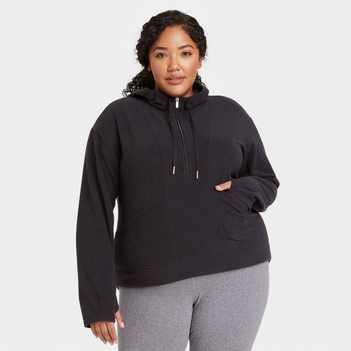 Women's Plus Size Microfleece Pullover Sweatshirt - All In Motion Black