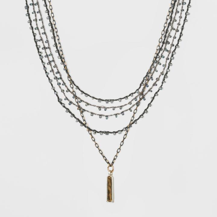 Multi Row Beaded Thread With Linear Bar Necklace - Universal Thread Gray