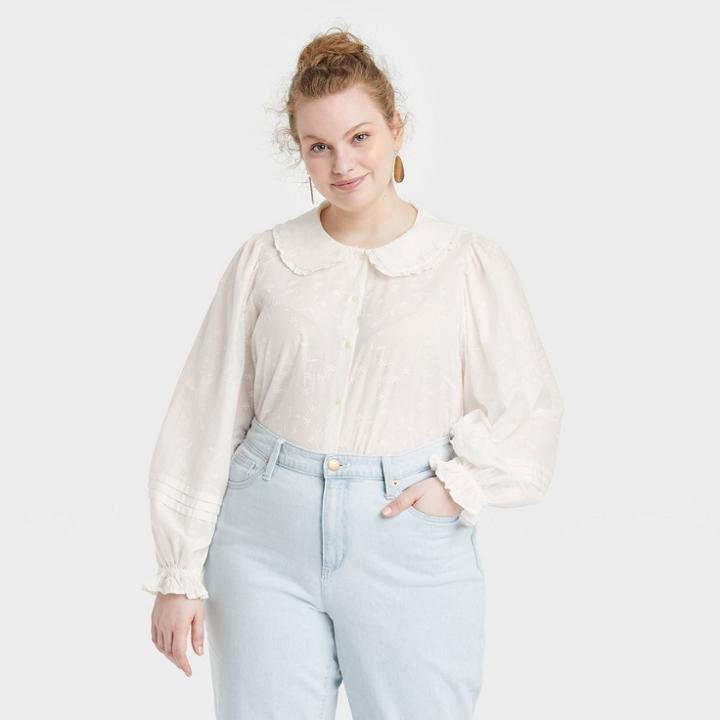 Women's Plus Size Balloon Long Sleeve Button-down Shirt - Universal Thread White