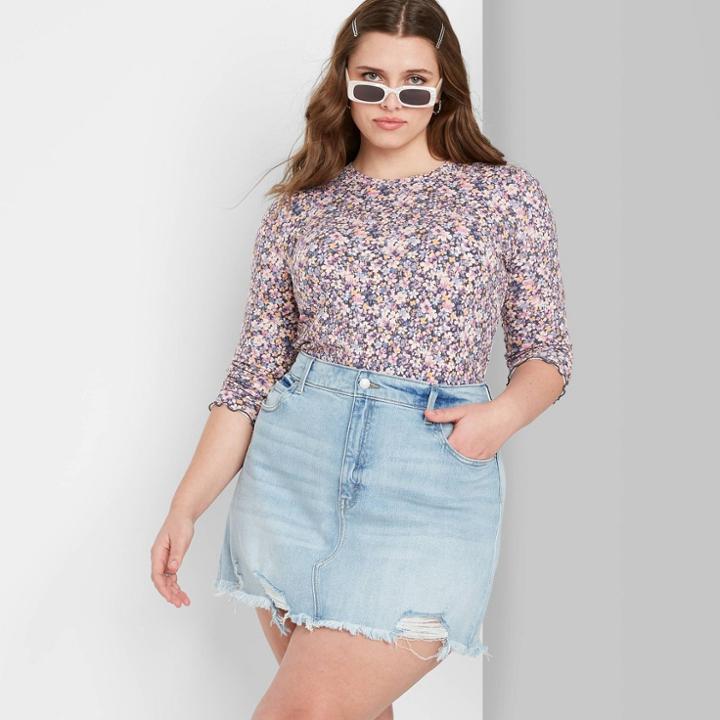 Women's Plus Size High-rise Denim Mini Skirt - Wild Fable Light Wash
