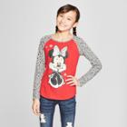 Girls' Disney Minnie Mouse Long Sleeve Raglan T-shirt - Red/gray
