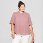 Women's Plus Size Flutter Sleeve Clip Spot Short Sleeve Blouse - Ava & Viv Mauve (pink)