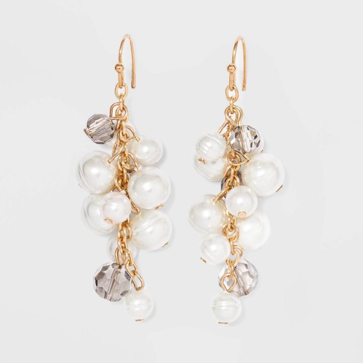 Pearl Crystal Cluster Dangle Earrings - A New Day Gold