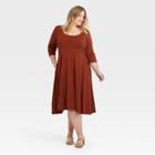 Women's Plus Size 3/4 Sleeve Babydoll Dress - Ava & Viv Rust X, Red