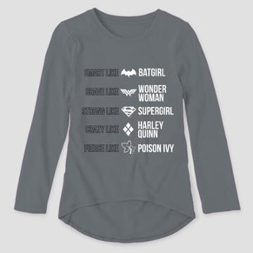 Dc Comics Girls' Dc Super Hero Girls Long Sleeve T-shirt - Gray