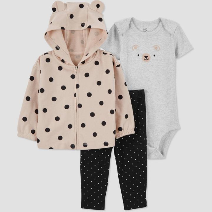 Carter's Just One You Baby Girls' Bear Dot Top & Bottom Set - Gray/black Newborn