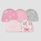 Gerber Baby Girls' 5pk Floral Caps - Pink/gray