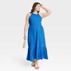 Women's Plus Size Sleeveless Smocked Bodice Tiered Dress - Ava & Viv Blue
