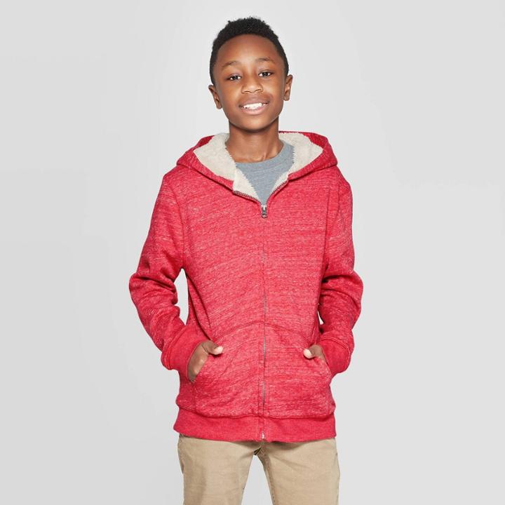 Boys' Long Sleeve Hooded Sweatshirt - Cat & Jack Red L, Boy's, Size: