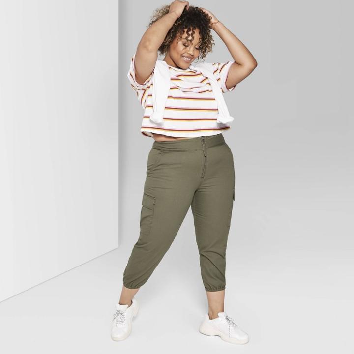 Women's Plus Size High-rise Zip Front Cargo Pants - Wild Fable Olive