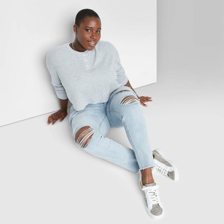 Women's Plus Size Super-high Rise Distressed Skinny Jeans - Wild Fable Light Wash 14w,