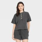 Women's Short Sleeve French Terry Henley Shirt - Universal Thread Gray