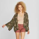 Women's Woven Patterned Flounce Sleeve Kimono Jacket - Universal Thread Olive (green)