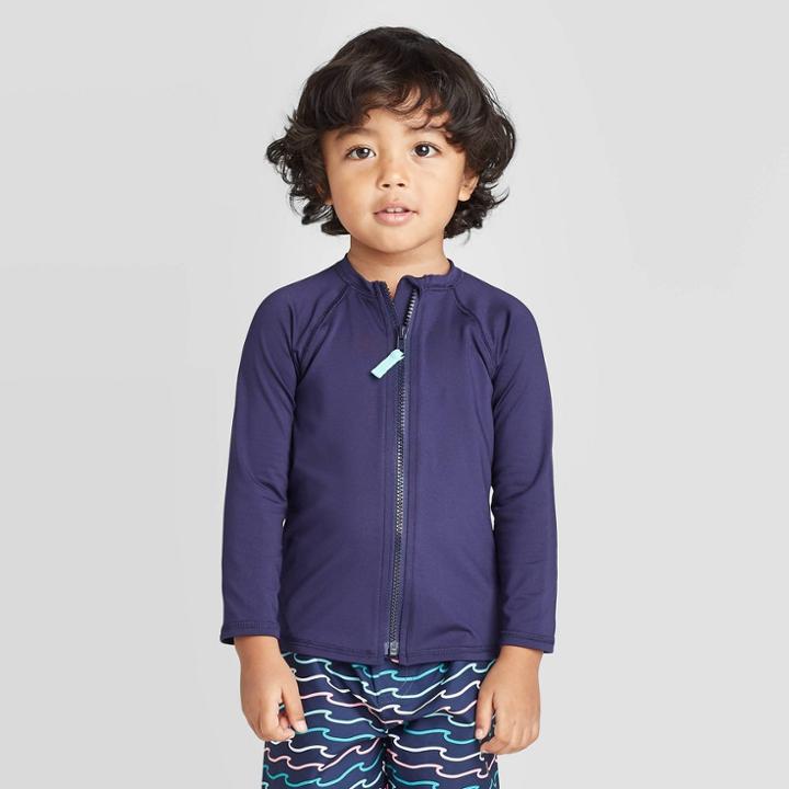 Toddler Boys' Solid Zip-up Long Sleeve Rash Guard - Cat & Jack Navy 12m, Toddler Boy's, Blue