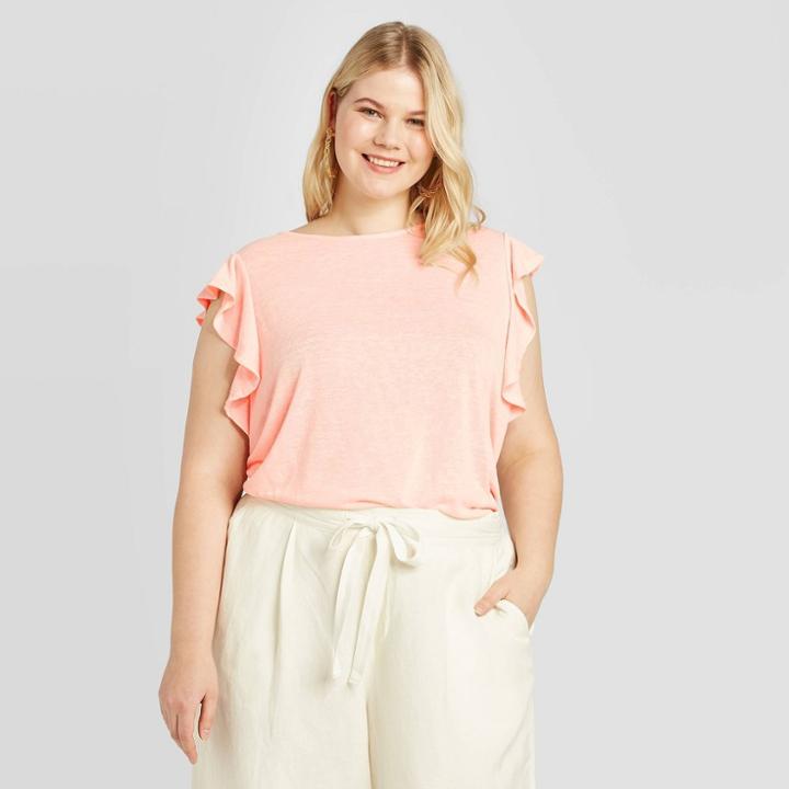 Women's Plus Size Short Sleeve Linen T-shirt - A New Day Pink 1x, Women's,