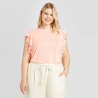 Women's Plus Size Short Sleeve Linen T-shirt - A New Day Pink 1x, Women's,