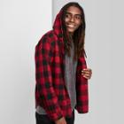 Men's Plaid Long Sleeve Hooded Flannel Button-down Shirt - Original Use Red