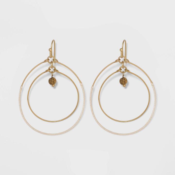 Double Open Circle Drop With Semi-precious Jasper Bead Earrings - Universal Thread Natural, Women's