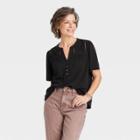 Women's Short Sleeve V-neck Eyelet Henley Shirt - Knox Rose Black
