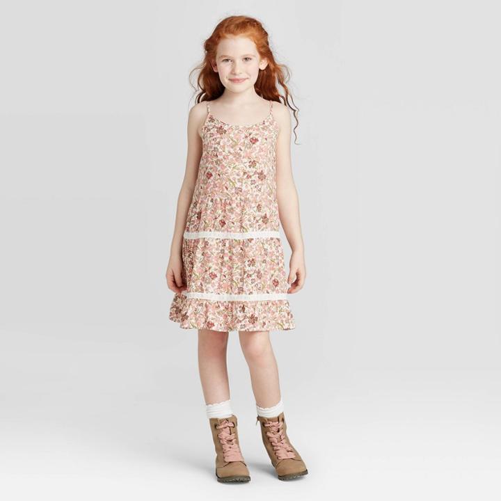 Girls' Crochet Floral Dress - Art Class Pink S, Girl's,