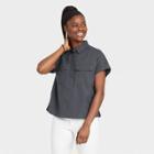 Women's Dolman Short Sleeve Utility Button-down Shirt - Universal Thread Charcoal Gray